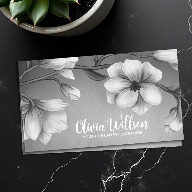 Tarjeta De Visita Ilustracion de Flores de Magnolia Blanca (Subido por el creador)