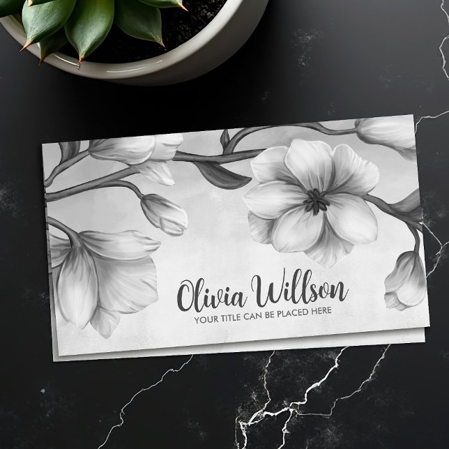 Tarjeta De Visita Ilustracion de Flores de Magnolia Blanca (Subido por el creador)