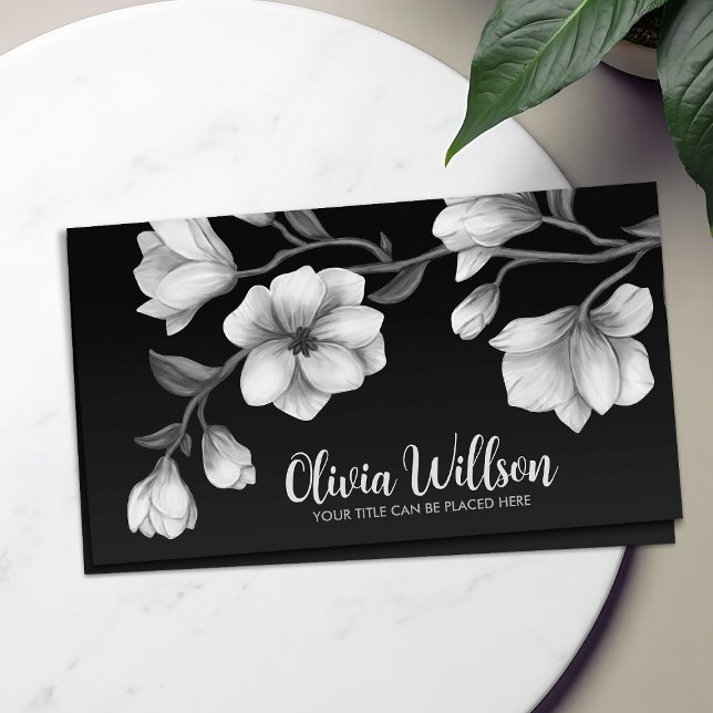 Tarjeta De Visita Ilustracion de Flores de Magnolia Blanca (Subido por el creador)