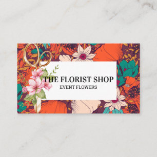 Tarjeta De Visita Ilustracion de flores Tijeras floristas