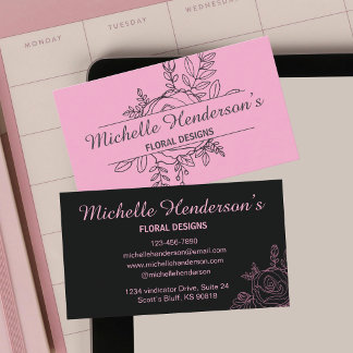 Tarjeta De Visita Ilustración de Floristería de Rosa Rosa y Negra El