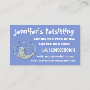 Tarjeta De Visita Ilustracion de foca feliz y personalizado azul de