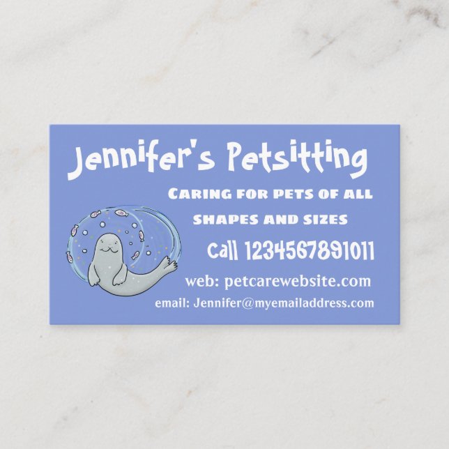 Tarjeta De Visita Ilustracion de foca feliz y personalizado azul de  (Anverso)