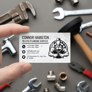 Tarjeta De Visita Ilustración de fontanero en blanco y negro