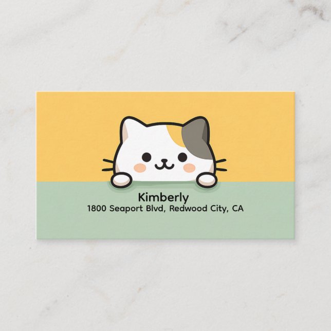 Tarjeta De Visita Ilustracion de gato de Cute Kawaii Calico (Anverso)