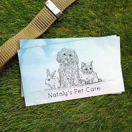 Tarjeta De Visita Ilustración de gato, perro y conejo lindos