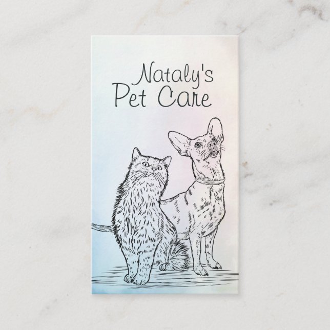 Tarjeta De Visita Ilustracion de gato y perro (Anverso)