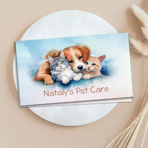 Tarjeta De Visita Ilustración de gato y perro lindos