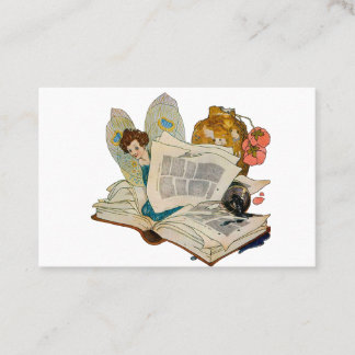 Tarjeta De Visita Ilustración de hada gusano de libro vintage