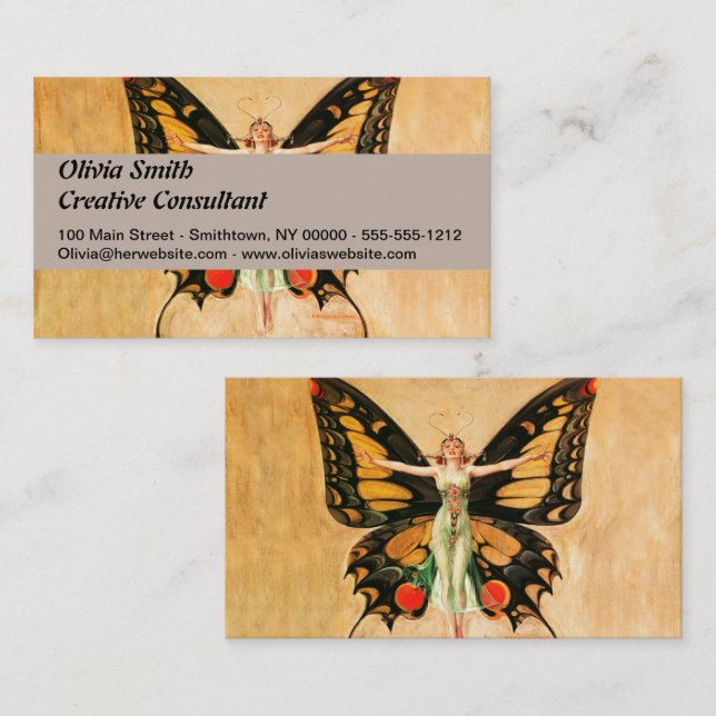 Tarjeta De Visita Ilustracion de la mujer voladora de mariposa flapp (Anverso / Reverso)