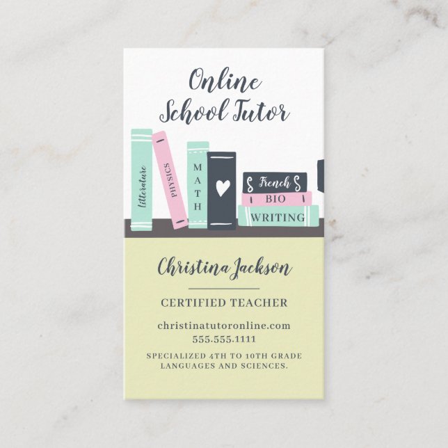 Tarjeta De Visita ilustracion de libros lindos de clase moderna en l (Anverso)