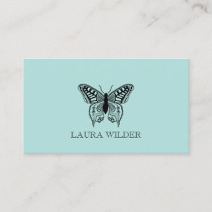 Tarjeta De Visita Ilustracion De Mariposa Personalizado En Verde Azu