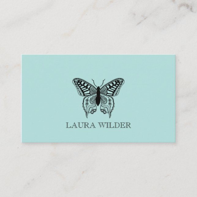 Tarjeta De Visita Ilustracion De Mariposa Personalizado En Verde Azu (Anverso)