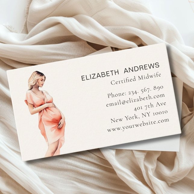 Tarjeta De Visita Ilustracion de mujer embarazada, simplemente (Pregnant Woman Illustration, Business Card for Midwifes and other Service Providers.)
