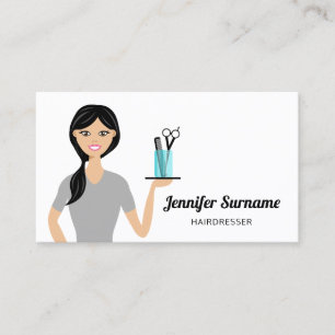 Tarjeta De Visita Ilustración de mujer peluquera linda Estilista de