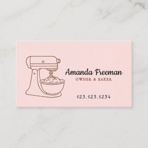 Tarjeta De Visita Ilustracion de panadería de mezclador rosado