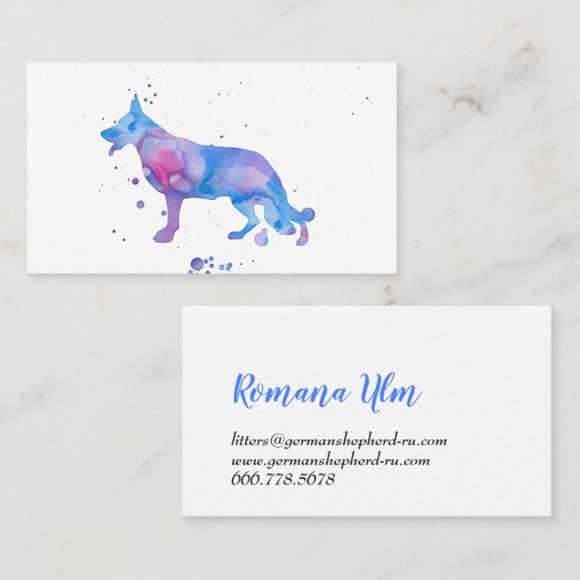 Tarjeta De Visita Ilustracion de perro moderno azul Shepherd (Anverso / Reverso)