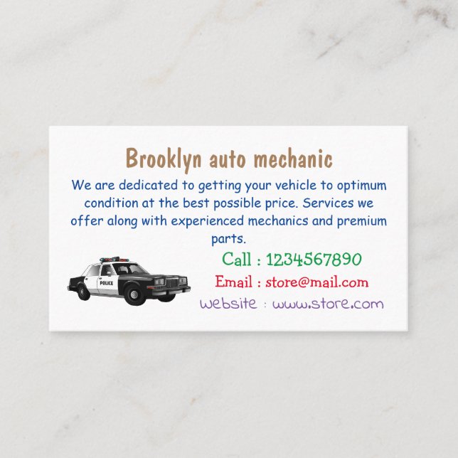 Tarjeta De Visita Ilustracion de personalizado de coches de policía (Anverso)