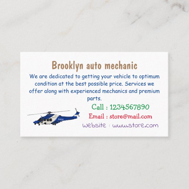 Tarjeta De Visita Ilustracion de personalizado de helicópteros de la (Anverso)