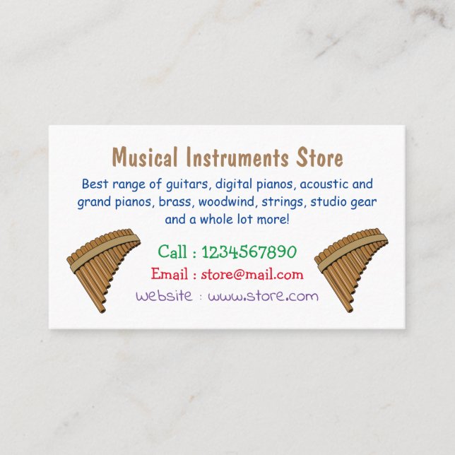 Tarjeta De Visita Ilustracion de personalizado de la flauta de pan / (Anverso)