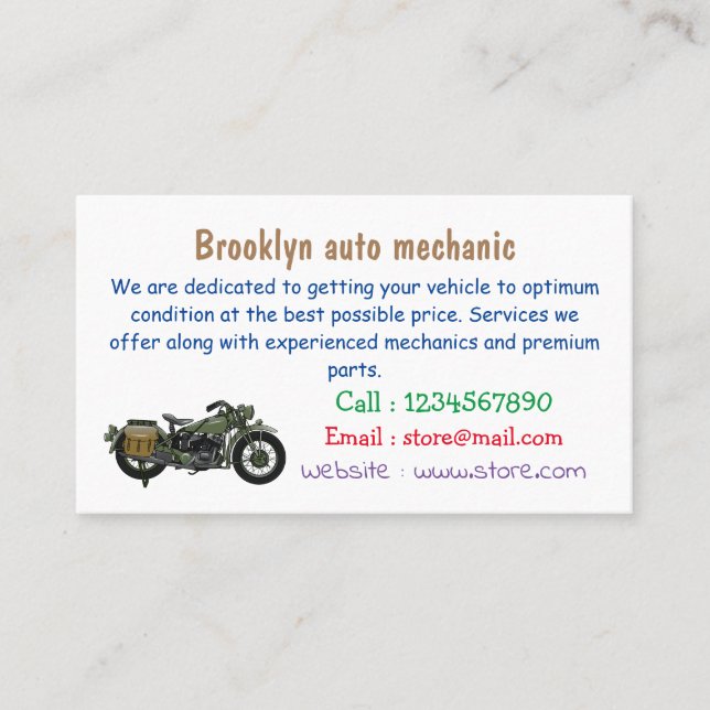 Tarjeta De Visita Ilustracion de personalizado de motocicleta de cru (Anverso)