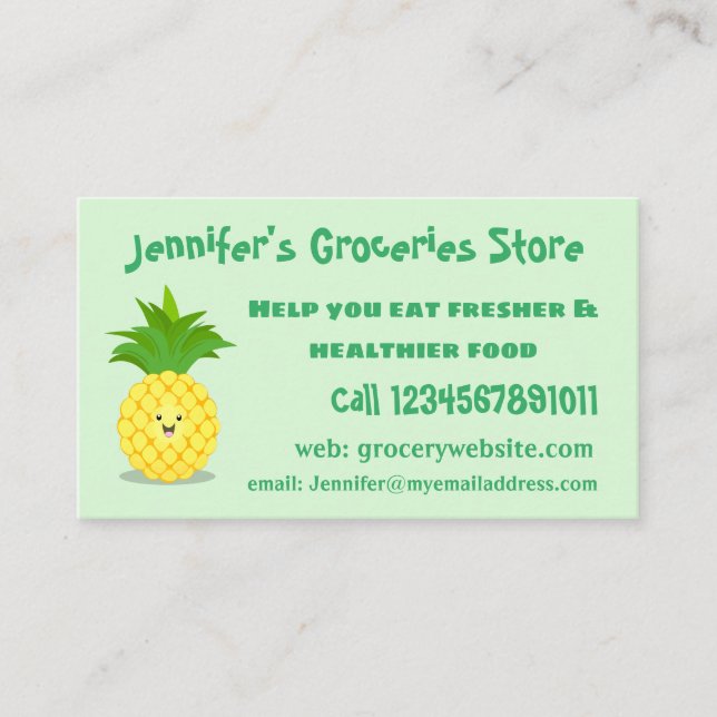 Tarjeta De Visita Ilustracion de personalizado de piña cuta (Anverso)