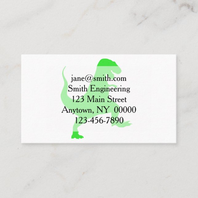 Tarjeta De Visita Ilustracion de silueta de un rex de tiranosaurio (Anverso)