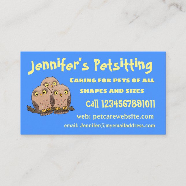 Tarjeta De Visita Ilustracion de trío de búho lindo (Anverso)