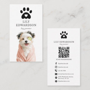Tarjeta De Visita Ilustración divertida código QR de huella de perro