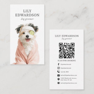 Tarjeta De Visita Ilustración divertida de perro lindo Código QR par