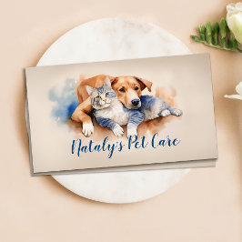 Tarjeta De Visita Ilustración en acuarela de gato y perro lindos