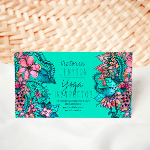 Tarjeta De Visita Ilustracion floral acuático instructor de yoga 2