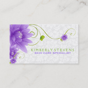 Tarjeta De Visita Ilustracion Floral Morado Blanco Y Verde