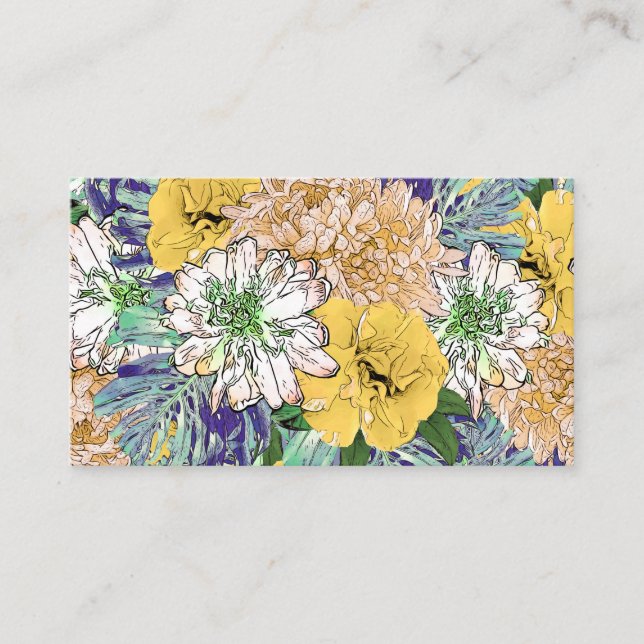 Tarjeta De Visita Ilustracion floral verde y amarillo de moda (Anverso)