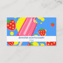 Tarjeta De Visita Ilustracion Fun Popsicle Rosa y Strawberries