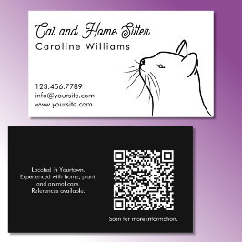 Tarjeta De Visita Ilustración minimalista de gato blanco y negro Cód
