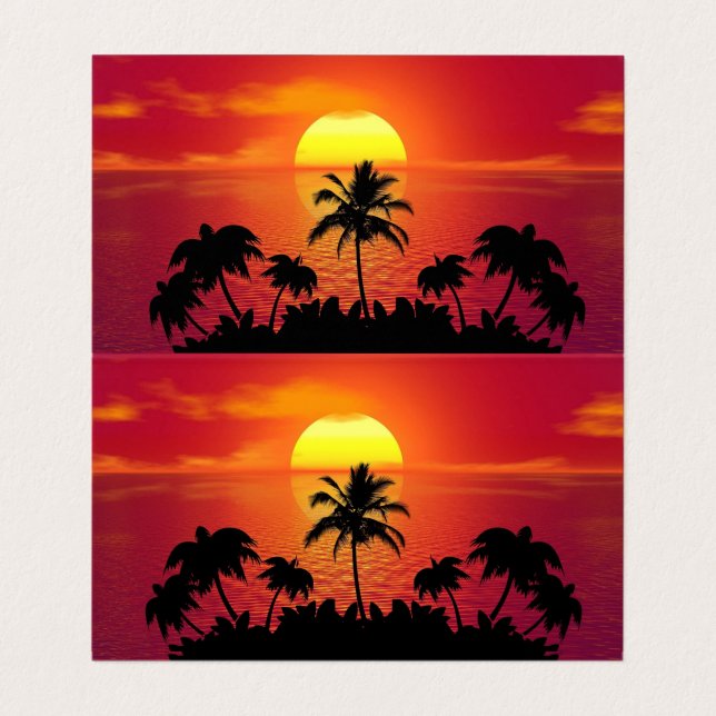 Tarjeta De Visita Ilustracion Natural Sunset Palm Trees (Interior desplegado)