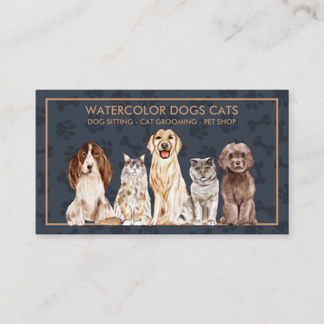 Tarjeta De Visita Ilustracion naval patea perros Mascota de gatos (Anverso)