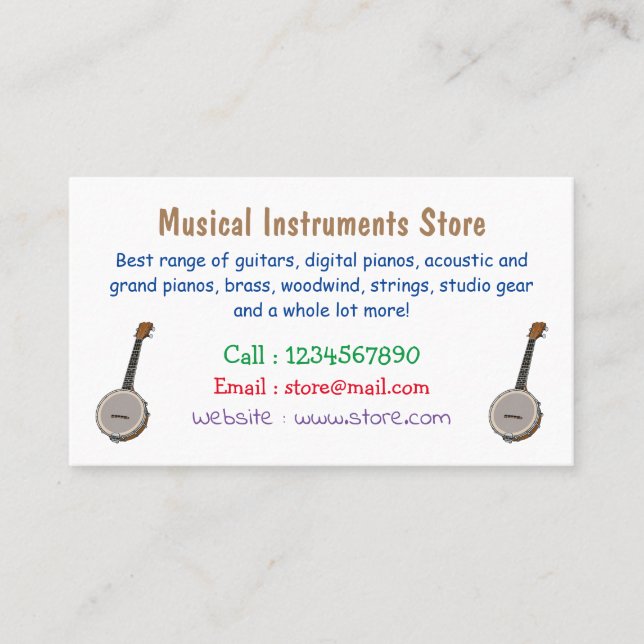 Tarjeta De Visita Ilustracion personalizado Banjo (Anverso)