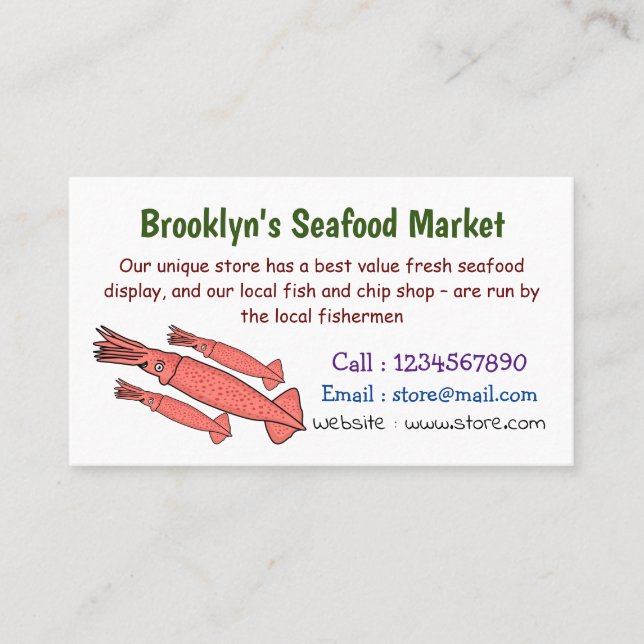 Tarjeta De Visita Ilustracion personalizado de calamar rosa feliz (Anverso)