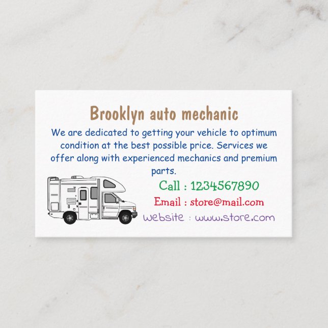 Tarjeta De Visita Ilustracion personalizado de Campervan (Anverso)