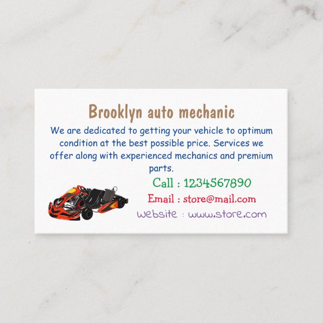 Tarjeta De Visita Ilustracion personalizado de carreras de Kart (Anverso)