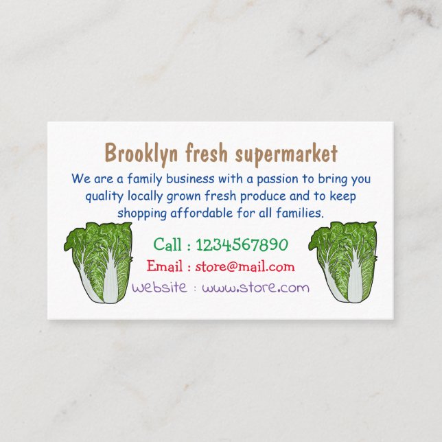 Tarjeta De Visita Ilustracion personalizado de col chino (Anverso)