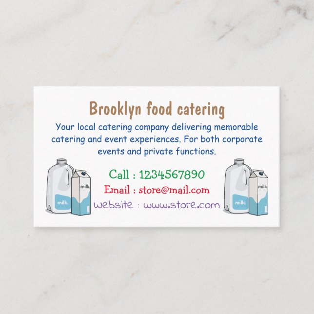 Tarjeta De Visita Ilustracion personalizado de leche (Anverso)
