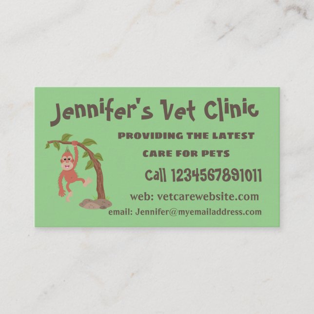 Tarjeta De Visita Ilustracion personalizado de orangután bebé feliz (Anverso)