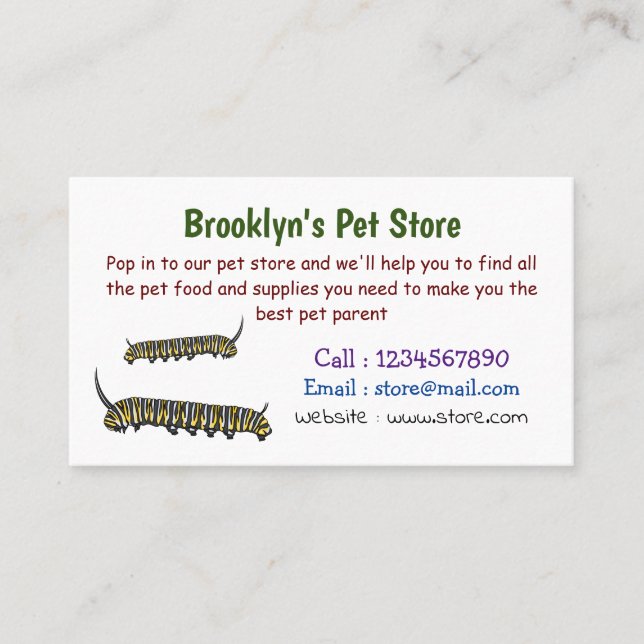 Tarjeta De Visita Ilustracion personalizado de oruga monarca (Anverso)