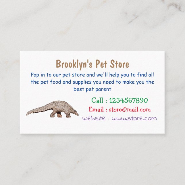 Tarjeta De Visita Ilustracion personalizado de Pangolin (Anverso)