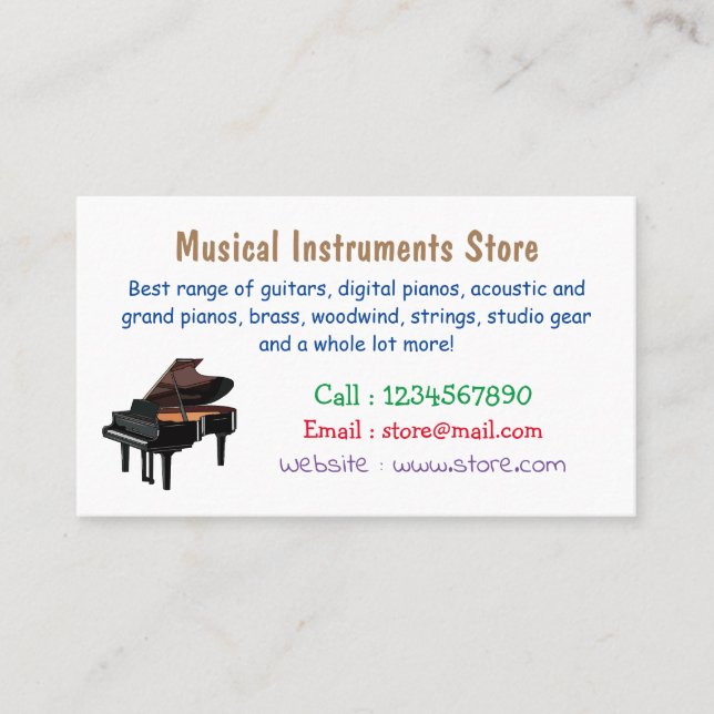Tarjeta De Visita Ilustracion personalizado de piano (Anverso)