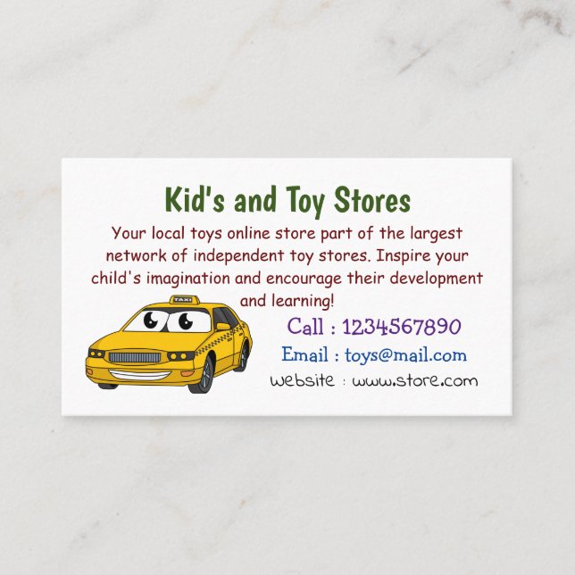 Tarjeta De Visita Ilustracion personalizado divertido de taxi amaril (Anverso)