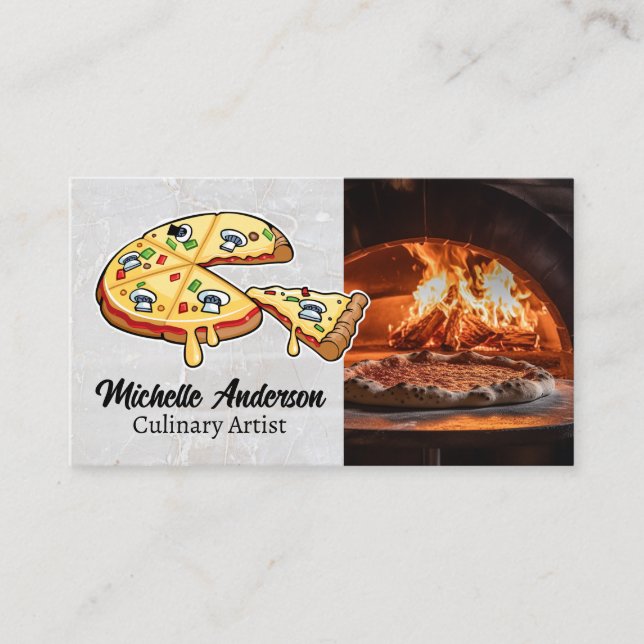Tarjeta De Visita Ilustracion Pizza Pie | Brick Oven (Anverso)